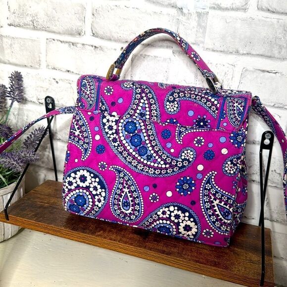 Vera Bradley Boysenberry Julia HandBag Purse 3” Handle W/ Shoulder Strap - Picture 3 of 9